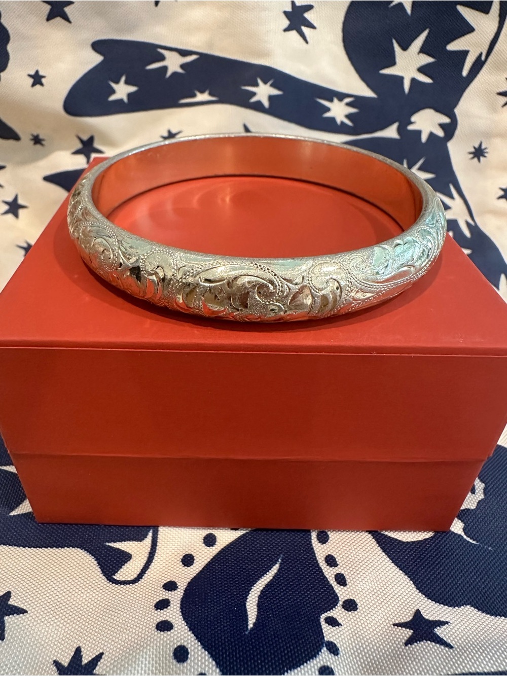 Vintage Engraved Bangle Bracelet silver tone
